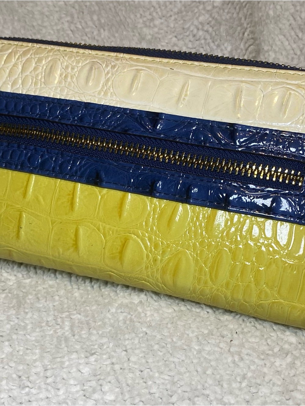 Anne Klein Yellow, Navy & Cream Croc-Embossed Wristlet Clutch